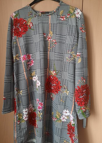 Uzun Kollu, Desenli, Düğmeli Gri Bohem Tunik - Görsel 5