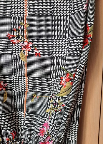 Uzun Kollu, Desenli, Düğmeli Gri Bohem Tunik - Görsel 8