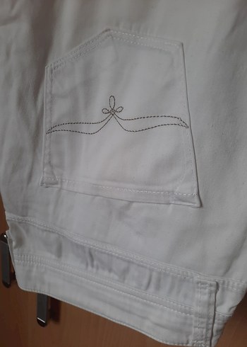 Kadın Beyaz Keten Midi Pantolon Fermuarlı - Görsel 2