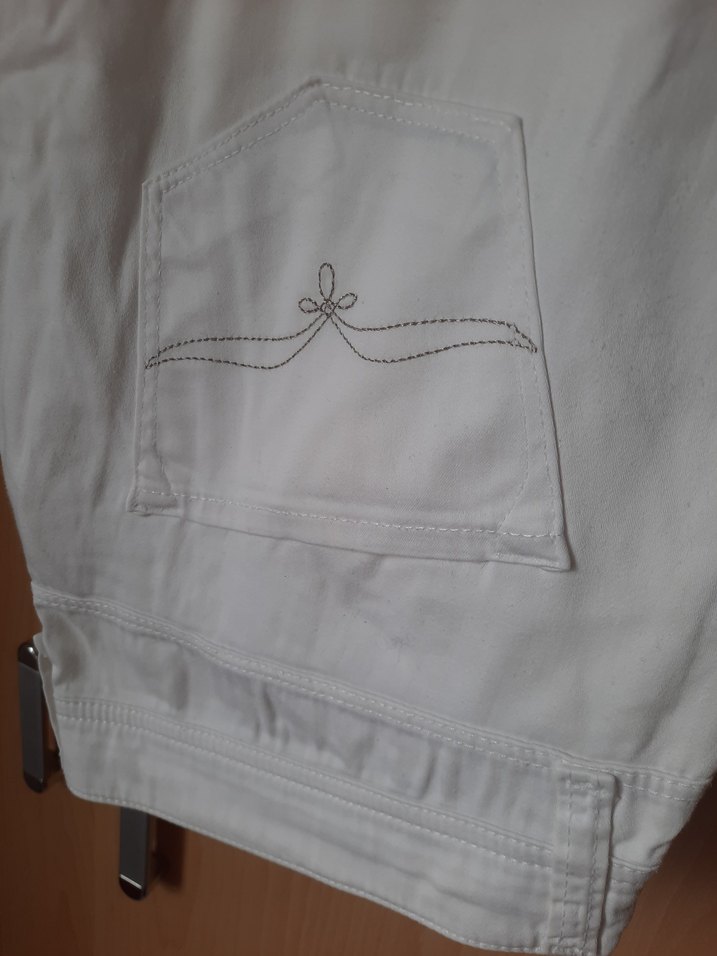 Kadın Beyaz Keten Midi Pantolon Fermuarlı - Görsel 2