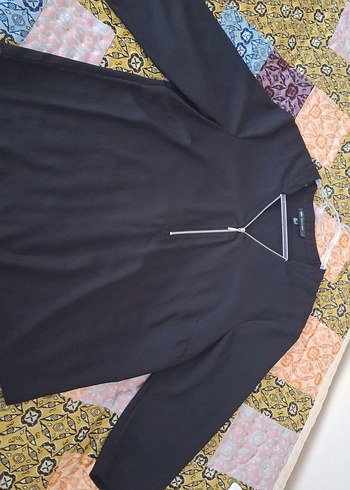 l Beden siyah Renk Siyah V Yakalı Fermuarlı Kadın Bluz