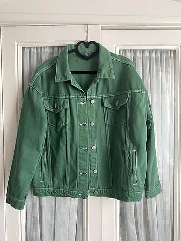 Trendyolmilla Yeşil Kontrast İplikli Basic Denim Ceket