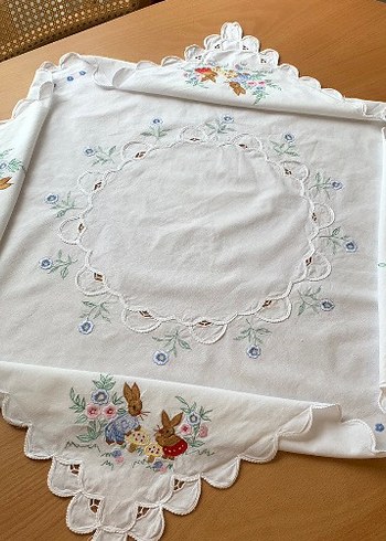 Rahibe işi Vintage beyaz masa örtüsü - Görsel 5