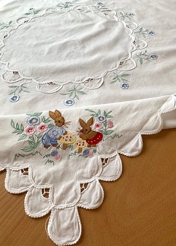 Rahibe işi Vintage beyaz masa örtüsü - Görsel 2