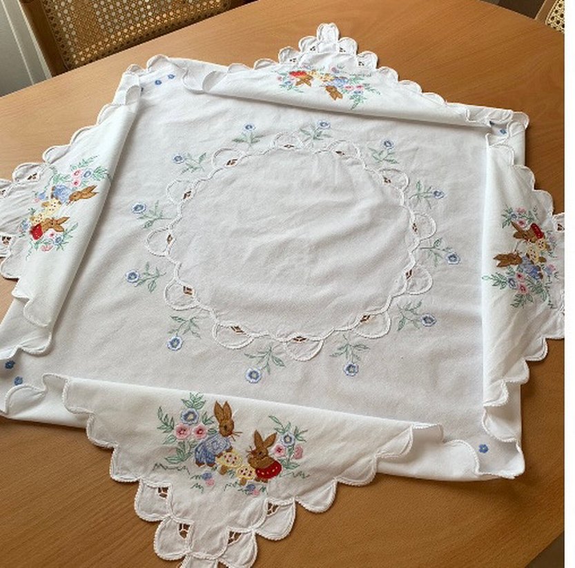 Rahibe işi Vintage beyaz masa örtüsü - Görsel 5