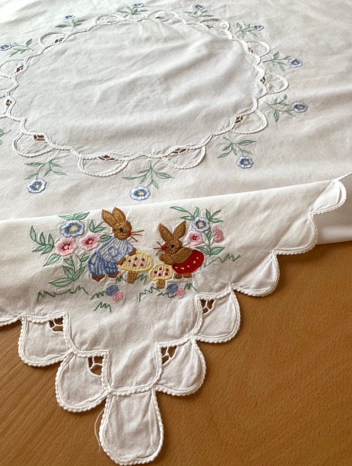 Rahibe işi Vintage beyaz masa örtüsü - Görsel 2