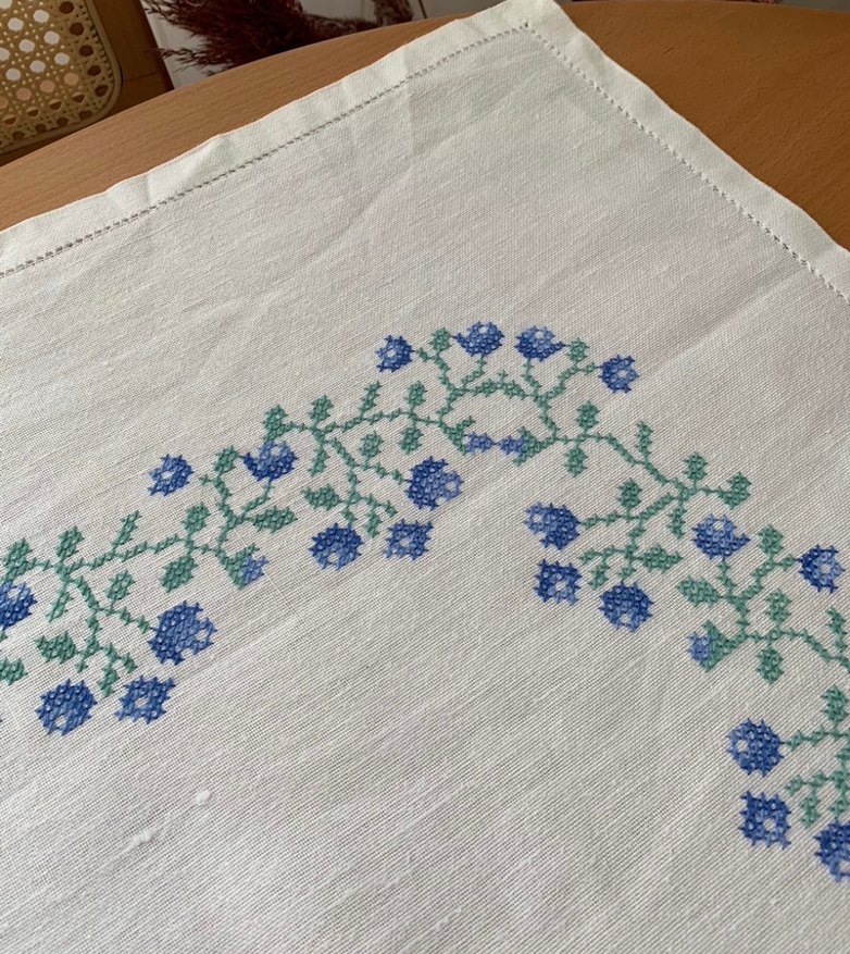 El işlemesi Vintage Avrupa Masa Örtüsü - Görsel 2