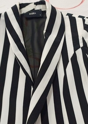 Diğer Zebra Desenli Düğmeli Siyah Beyaz Blazer