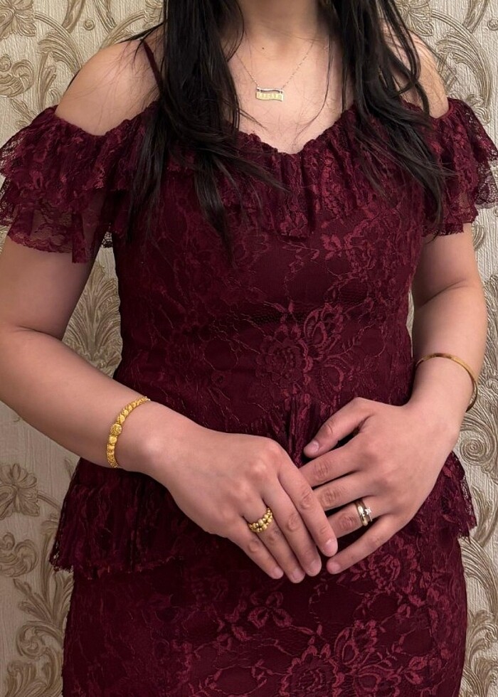 Bordo dantelli elbise - Görsel 2