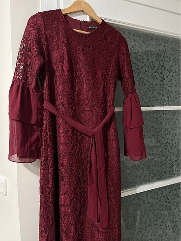 Bordo Uzun Elbise - Görsel 8