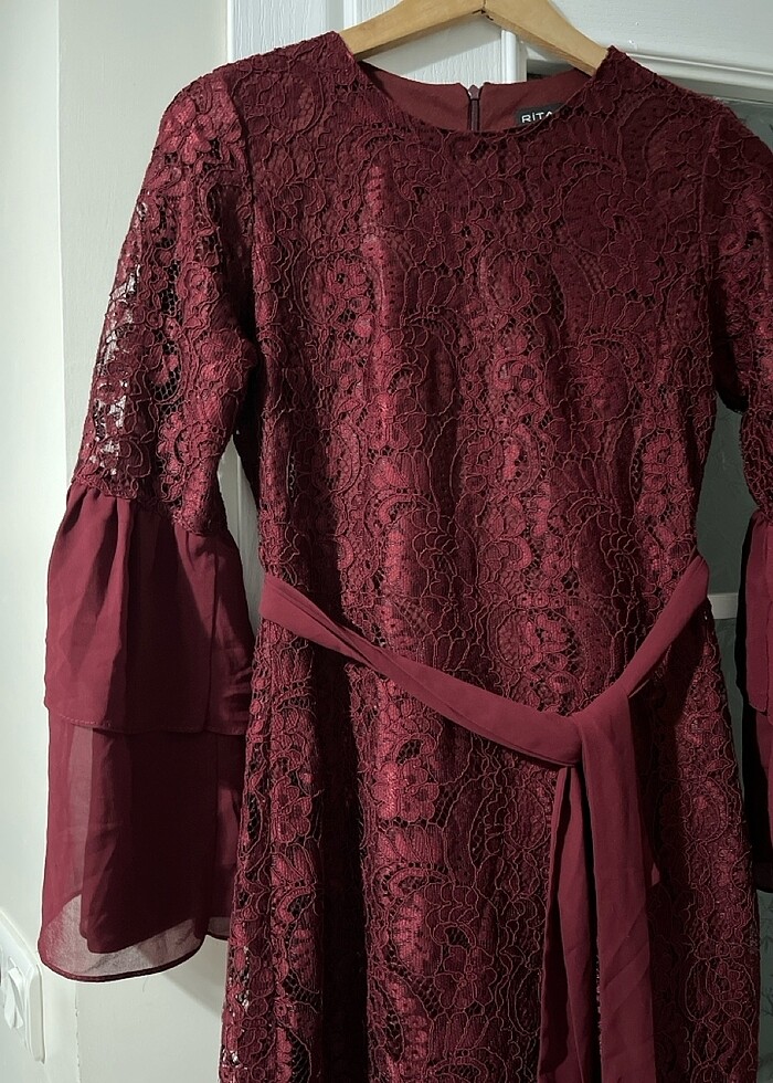 Bordo Uzun Elbise - Görsel 2