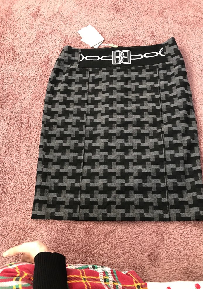 Bechetti İtalia Desenli Gri Midi Kalem Etek - Görsel 5