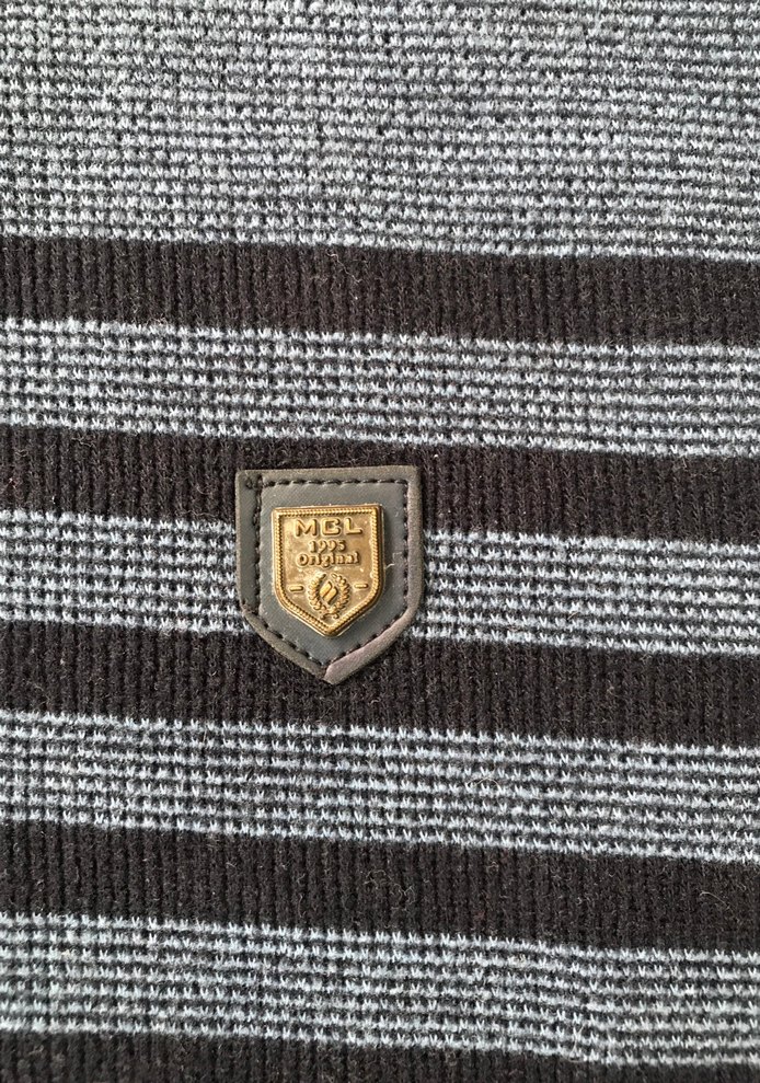 Gri Çizgili Erkek Uzun Kollu Vintage Triko Kazak - Görsel 3