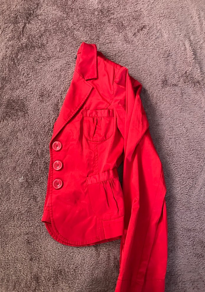 Kırmızı Vintage Düğmeli Kadın Blazer Ceket - Görsel 4