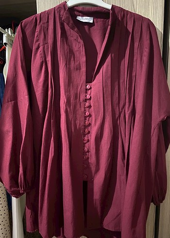 Bordo Drapeli Uzun Kollu Midi Elbise - Görsel 3