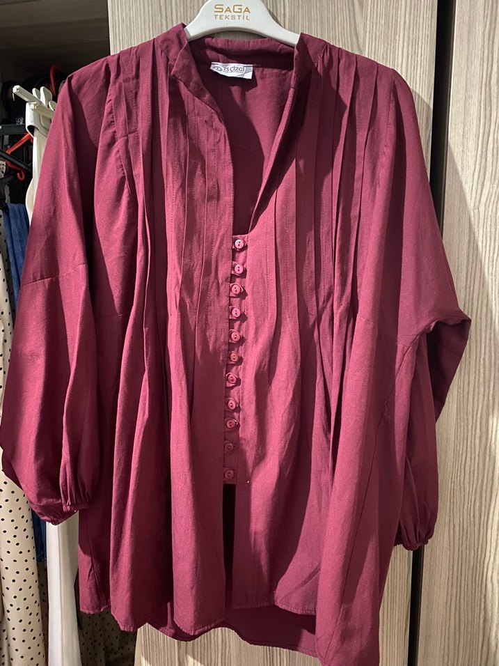 Bordo Drapeli Uzun Kollu Midi Elbise - Görsel 2