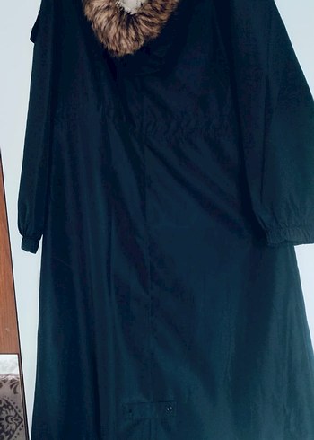 Düğmeli Siyah Uzun Kadın Yağmurluk - Görsel 2