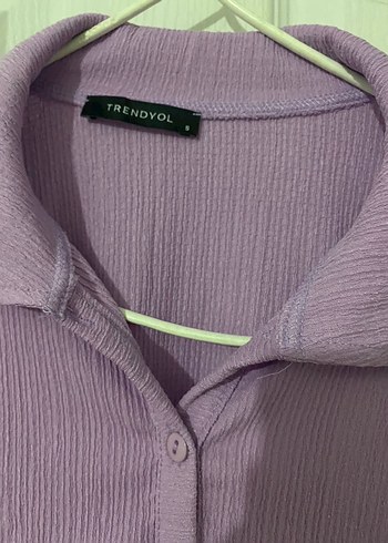 Düğmeli Mor Uzun Kollu Keten Gömlek - Görsel 2