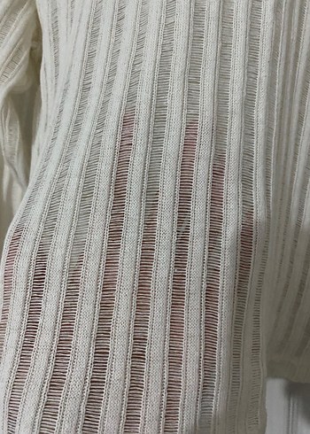Kadın Beyaz Örgü Uzun Kollu Keten Kazak - Görsel 2