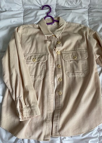 Bej Kadın Düğmeli  Gömlek fitilli - Görsel 2