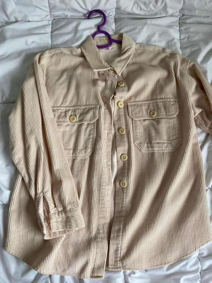 Bej Kadın Düğmeli  Gömlek fitilli - Görsel 2