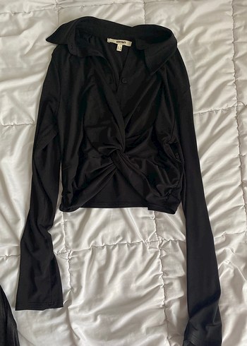 Uzun Kollu Siyah Drapeli Kadın Bluz - Görsel 2