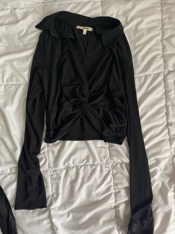 Uzun Kollu Siyah Drapeli Kadın Bluz - Görsel 2