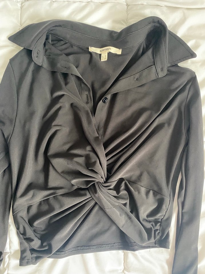 Uzun Kollu Siyah Drapeli Kadın Bluz - Görsel 3