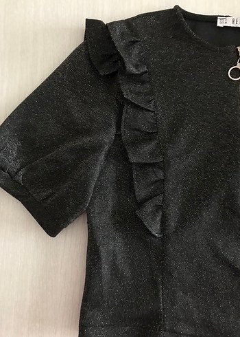 Gri Denim Fırfırlı Bluz - Görsel 4