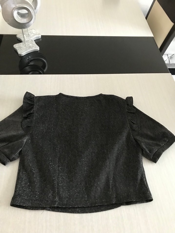 Gri Denim Fırfırlı Bluz - Görsel 3