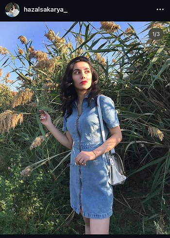 Fermuarlı Mavi Denim Midi Elbise - Görsel 5