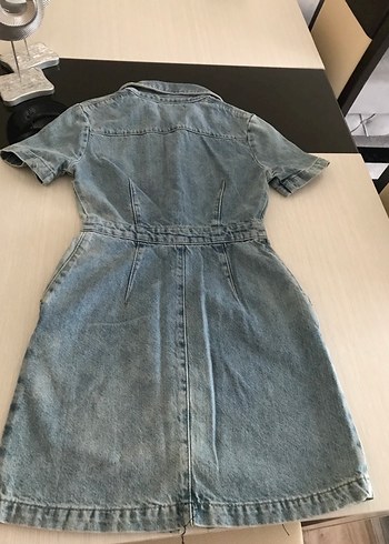 Fermuarlı Mavi Denim Midi Elbise - Görsel 2