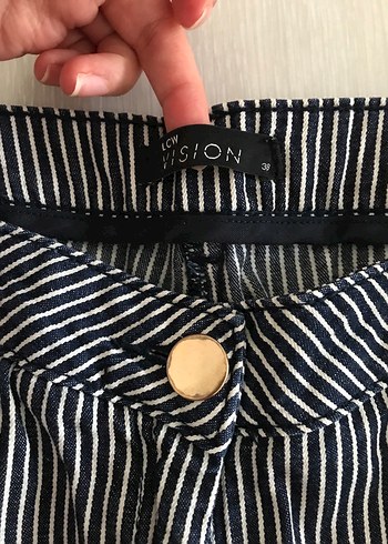 Çizgili Pilili Kadın Kumaş Pantolon - Görsel 4