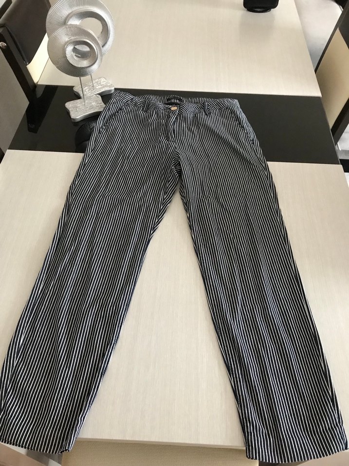 Çizgili Pilili Kadın Kumaş Pantolon - Görsel 5