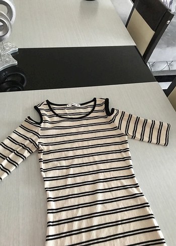 Çizgili Midi Fitted Elbise - Görsel 4