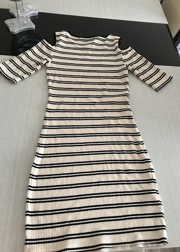 Çizgili Midi Fitted Elbise - Görsel 3