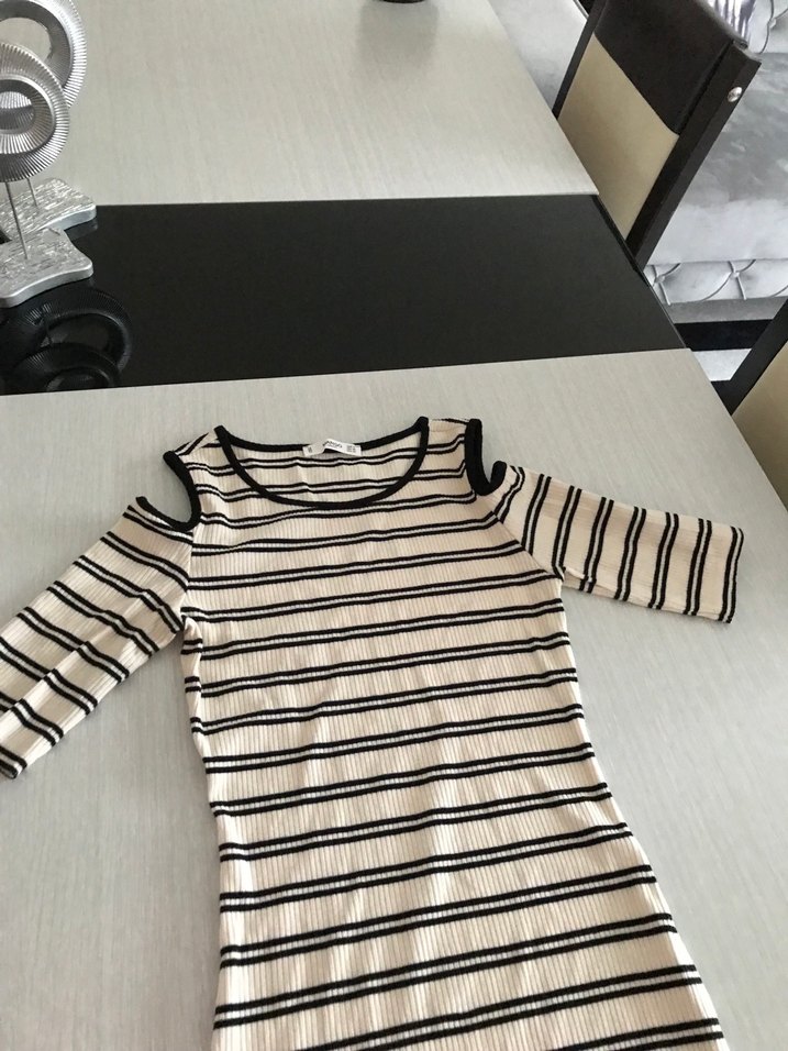 Çizgili Midi Fitted Elbise - Görsel 4