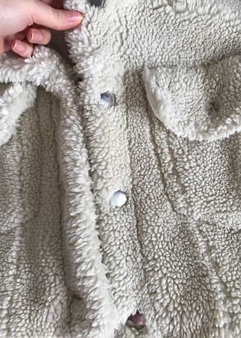 Beyaz Kadın Midi Boy Peluş Ceket - Görsel 10