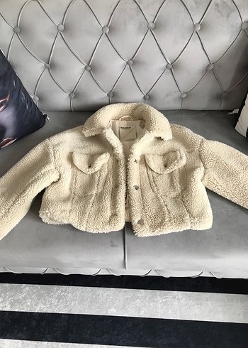 Beyaz Kadın Midi Boy Peluş Ceket - Görsel 5