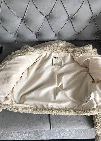 Beyaz Kadın Midi Boy Peluş Ceket - Görsel 13