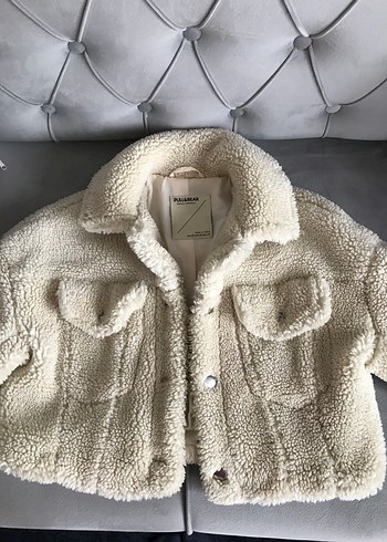 Beyaz Kadın Midi Boy Peluş Ceket - Görsel 3