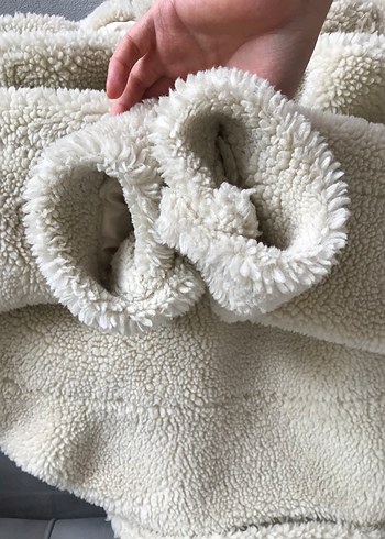 Beyaz Kadın Midi Boy Peluş Ceket - Görsel 12