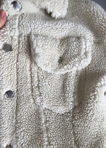 Beyaz Kadın Midi Boy Peluş Ceket - Görsel 6