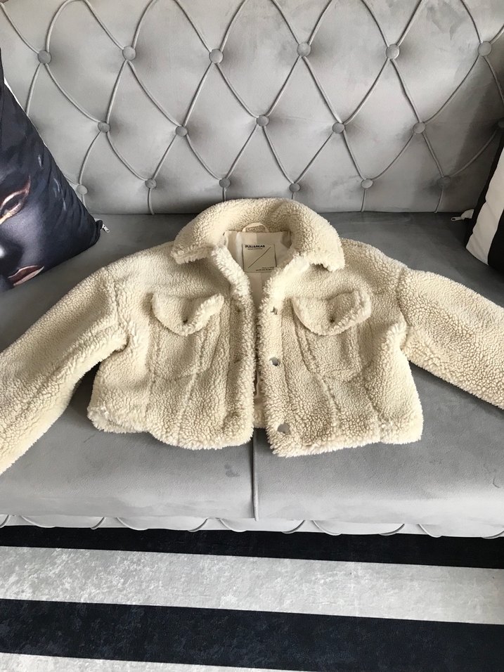 Beyaz Kadın Midi Boy Peluş Ceket - Görsel 5