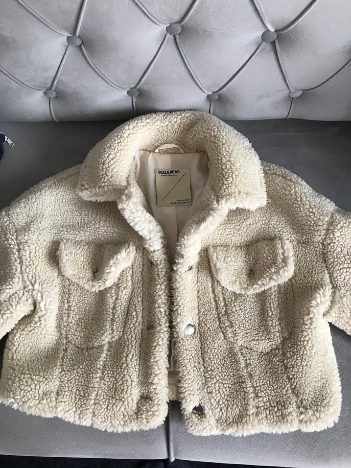 Beyaz Kadın Midi Boy Peluş Ceket - Görsel 3