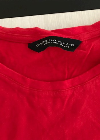 Dantel Detaylı Kırmızı Kısa Kollu Kadın Tişört - Görsel 4