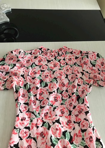 Pembe Çiçek Desenli Midi Bohem Elbise - Görsel 5