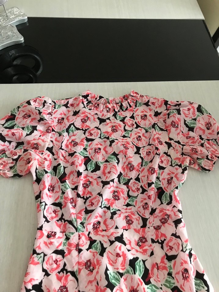 Pembe Çiçek Desenli Midi Bohem Elbise - Görsel 5