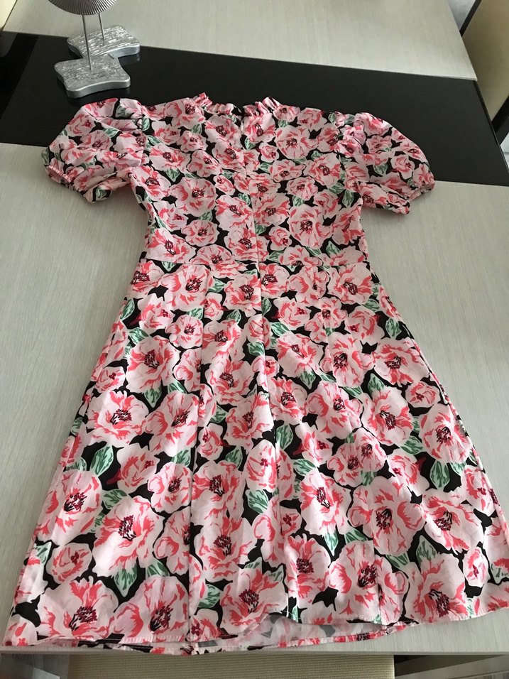 Pembe Çiçek Desenli Midi Bohem Elbise - Görsel 2