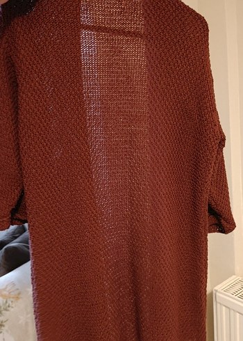 Bordo Örgü Kadın Uzun Hırka - Görsel 2